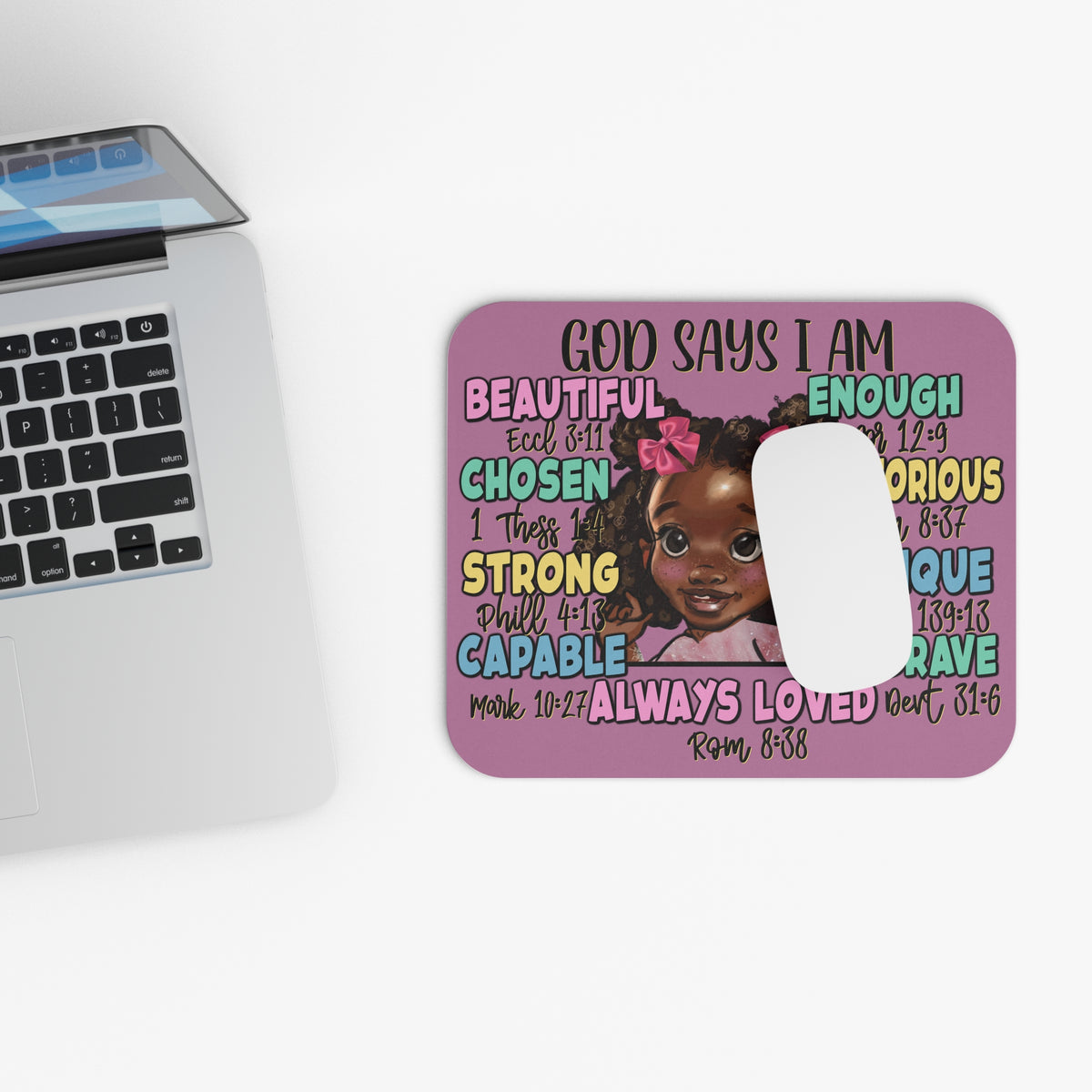 Affirmation Girl Illustration Mouse Pad | Positive Bible Verse Words