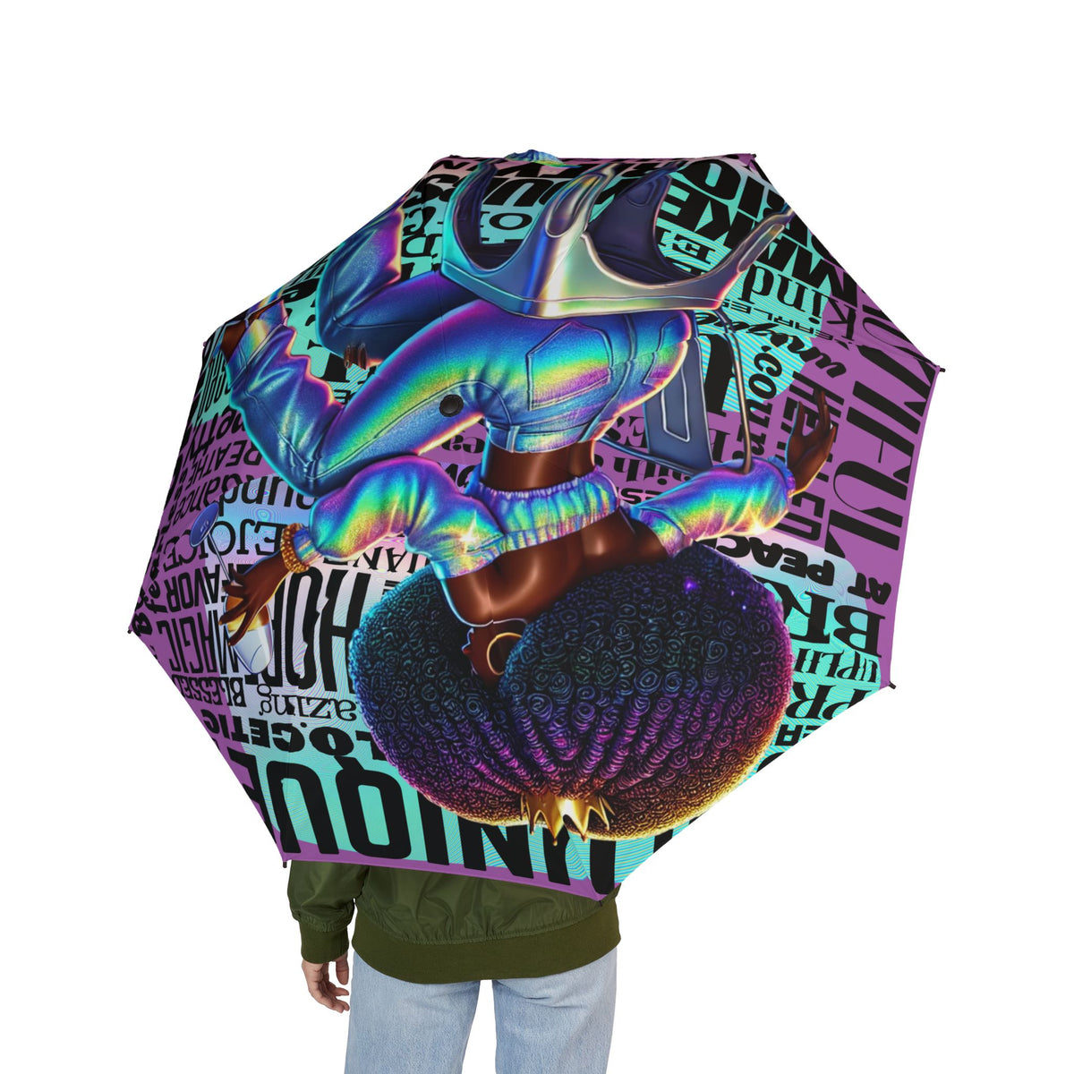 Iridescent Beetle Typography Umbrella | Foldable Rain Umbrella
