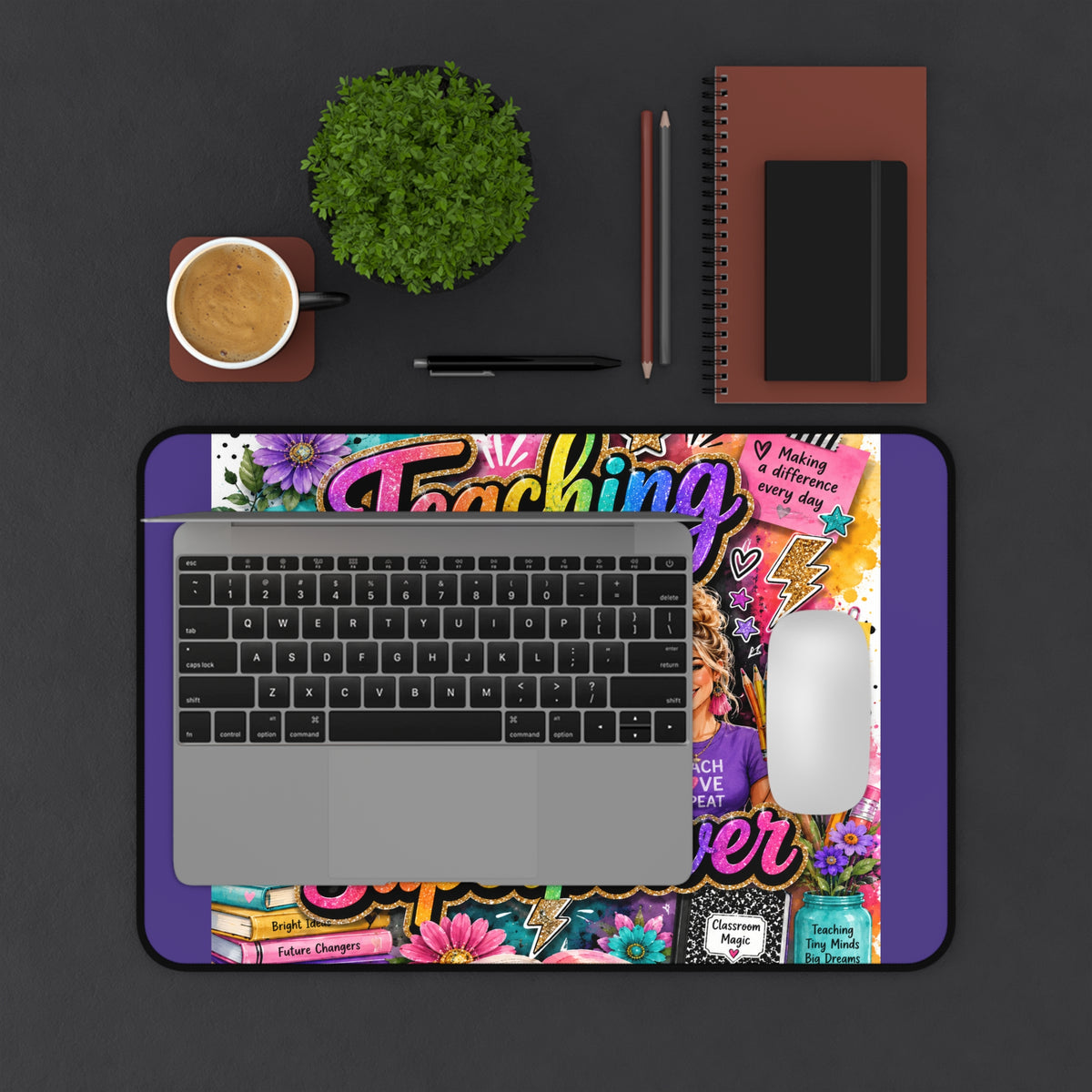 Teaching Is My Superpower Desk Mat | Colorful Teacher Illustration, Classroom Desk Pad