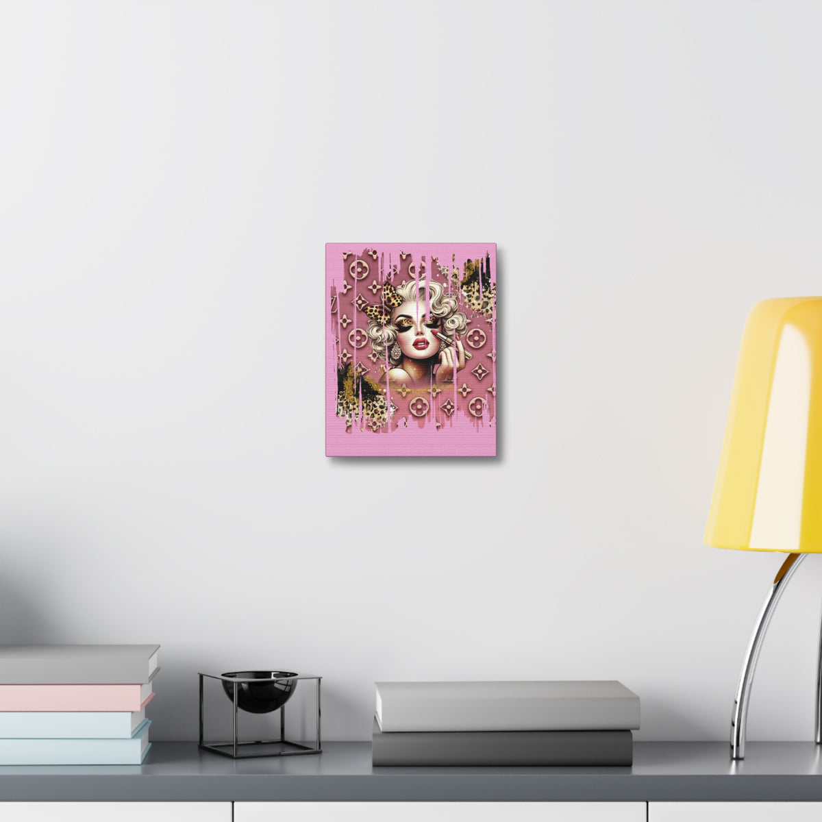 Pinup Glam Portrait Stretched Canvas | Pink Leopard Pop Art
