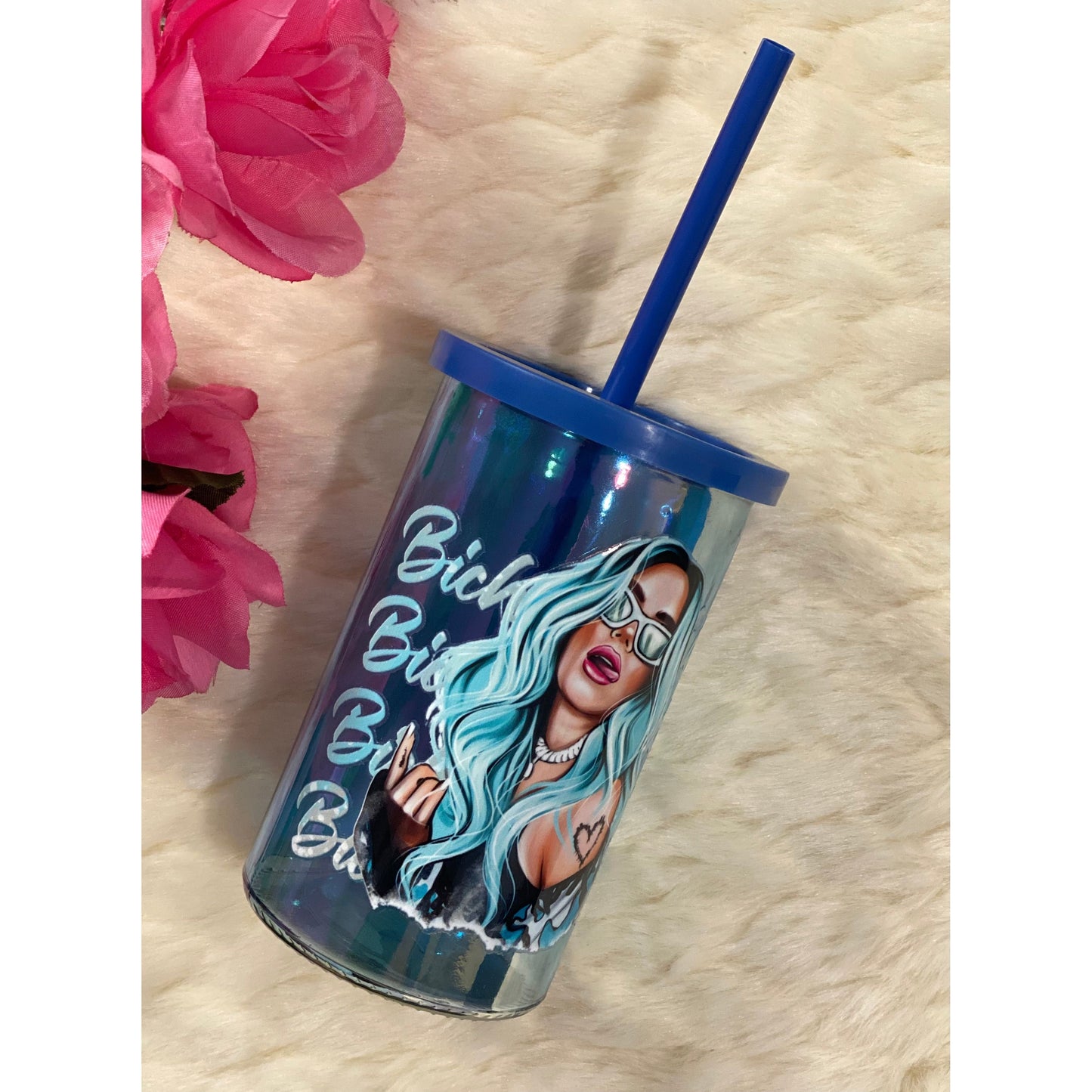 Blue 16oz Bichotta Tumbler with straw