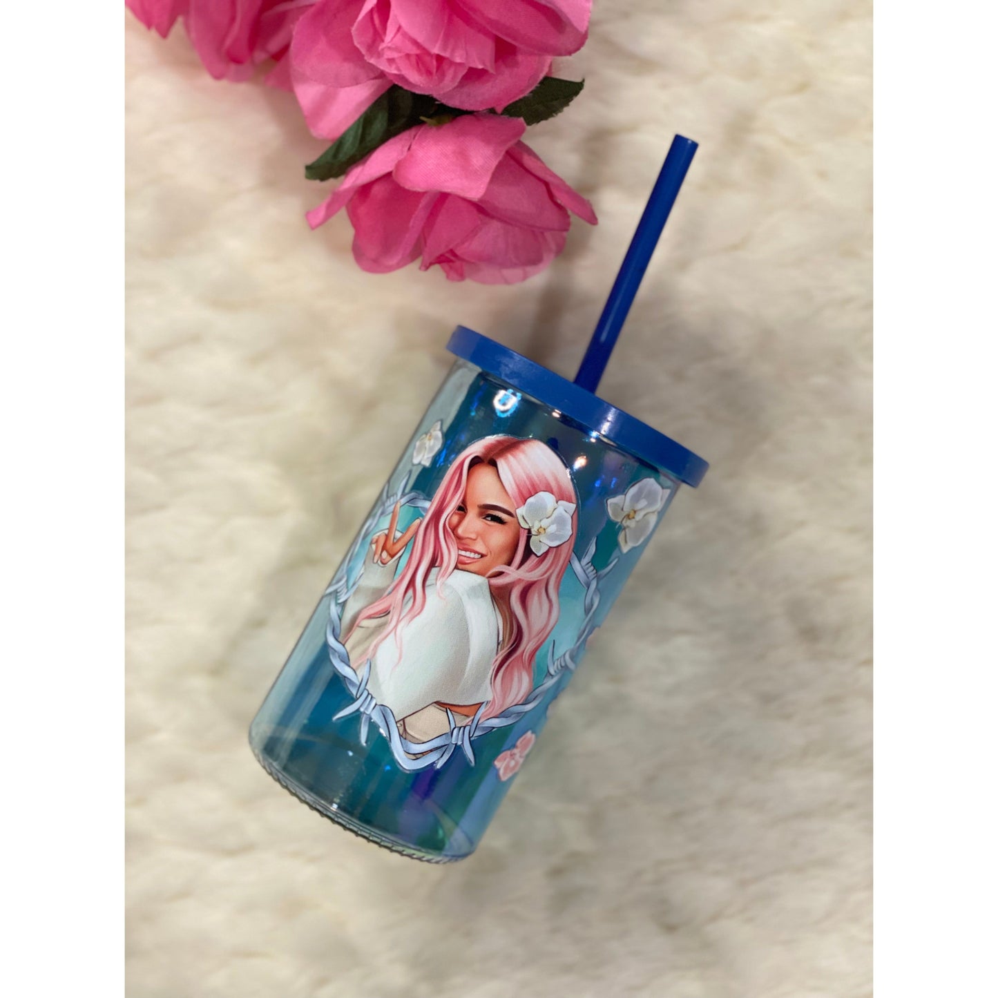 Blue 16oz Tumbler with straw