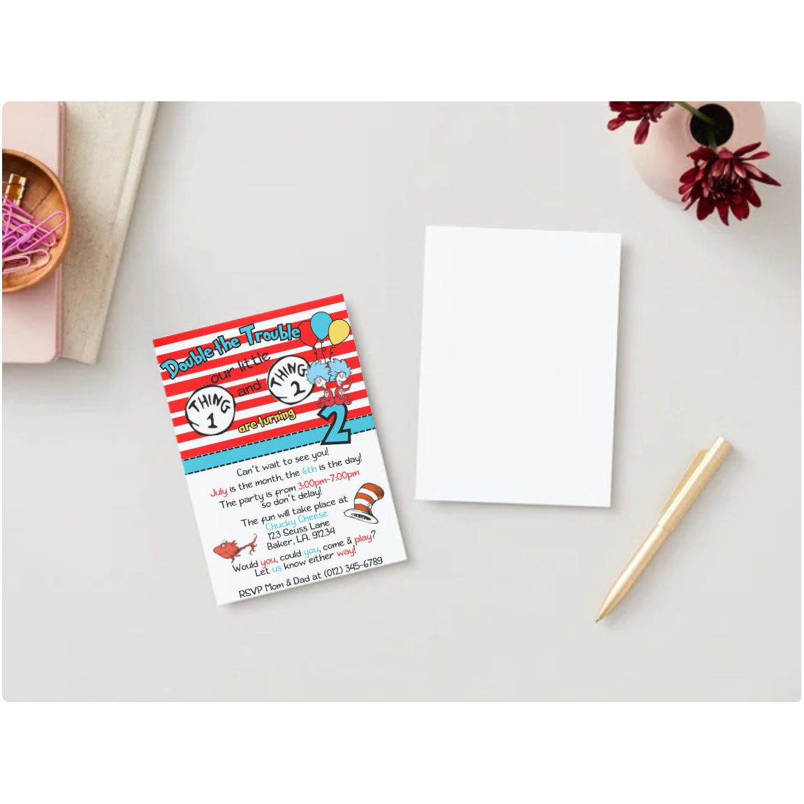 Thing 1 Thing 2 Birthday Invitation