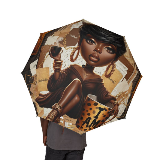 Vintage Pug Portrait Semi-Automatic Foldable Umbrella