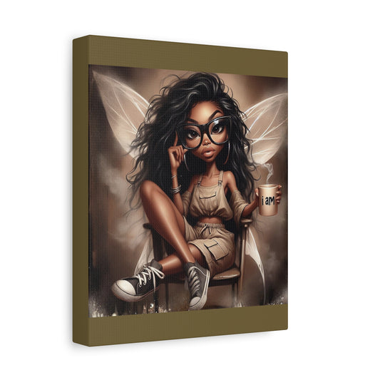 Black Fairy with Glasses holding 'I am' Mug Canvas