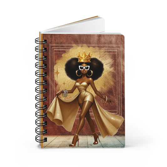 Afro Queen Illustration Spiral Bound Journal | Crowned Fashionista Notebook