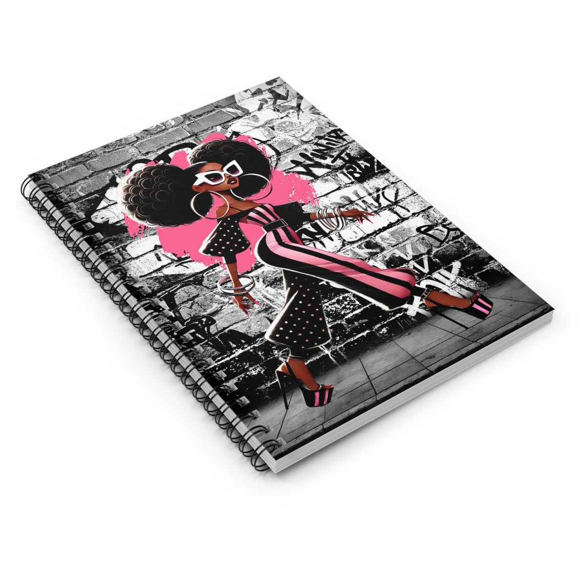 Afro Fashion Girl Spiral Notebook | Ruled Journal, Graffiti Street Art