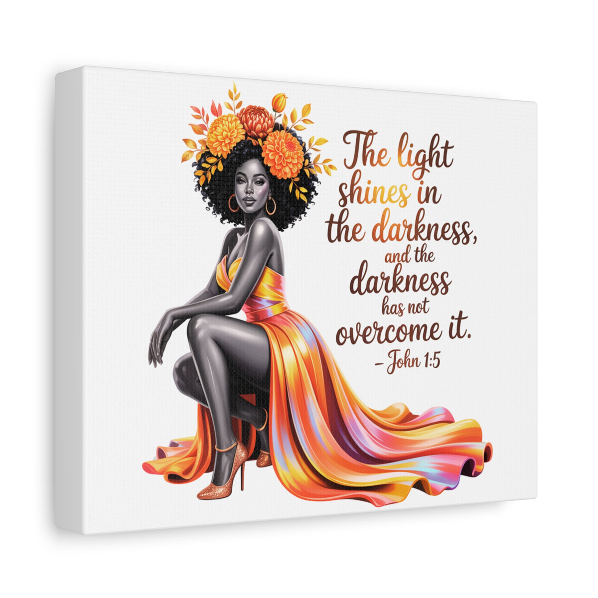 Afrocentric Woman with Scripture John 1:5 Matte Canvas