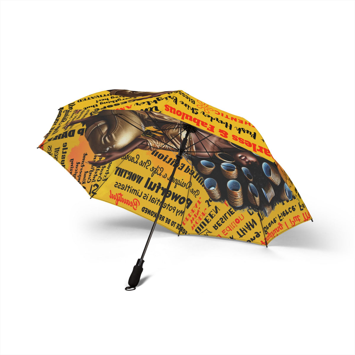 Retro Pop Art Woman with Curlers Umbrella | Foldable Rain Accessory