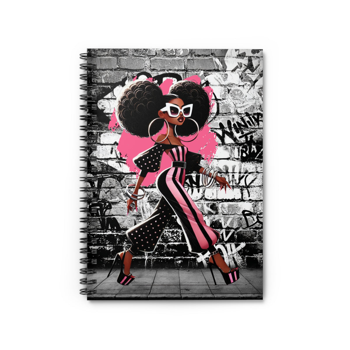Afro Fashion Girl Spiral Notebook | Ruled Journal, Graffiti Street Art