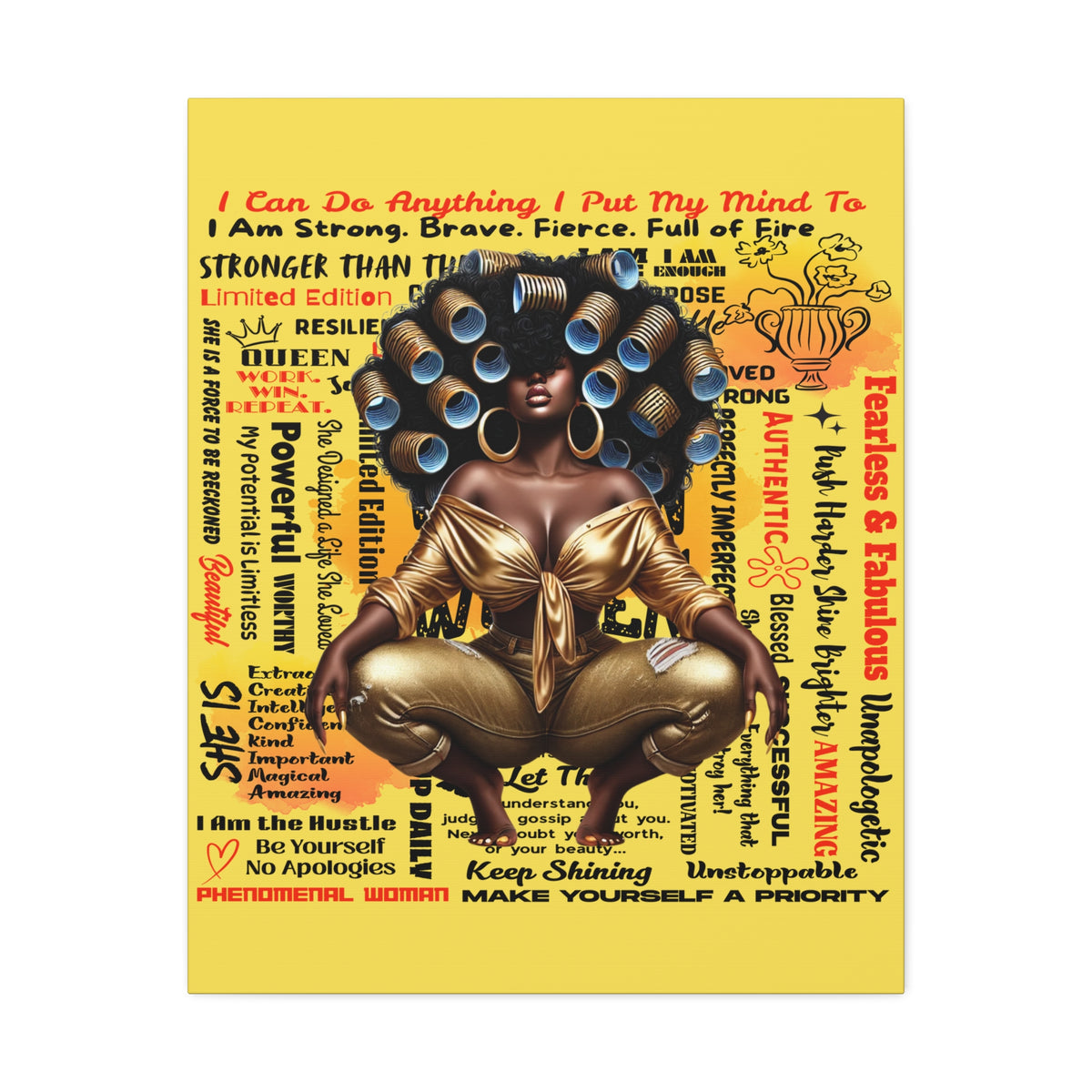 Afro Queen Affirmations Stretched Canvas | Inspirational Black Woman Wall Art
