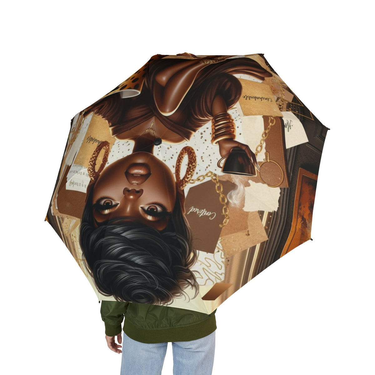 Vintage Pug Portrait Semi-Automatic Foldable Umbrella