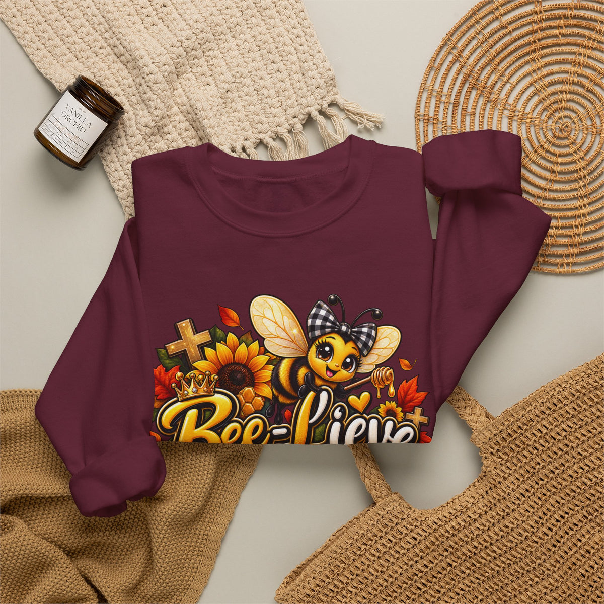 Bee-lieve in His Promises Christian Floral Bee Sweatshirt