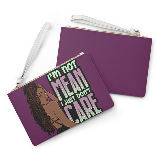 I'm Not Mean I Just Don't Care Clutch Bag | Illustrated Woman Graphic