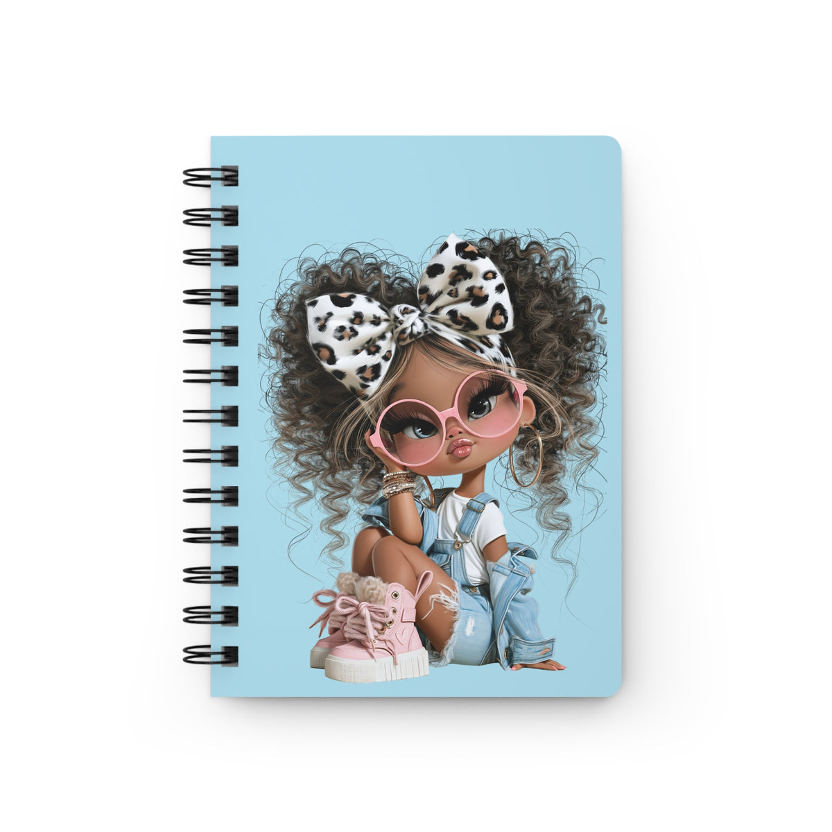 Cute Curly-Haired Fashion Girl Spiral Bound Journal