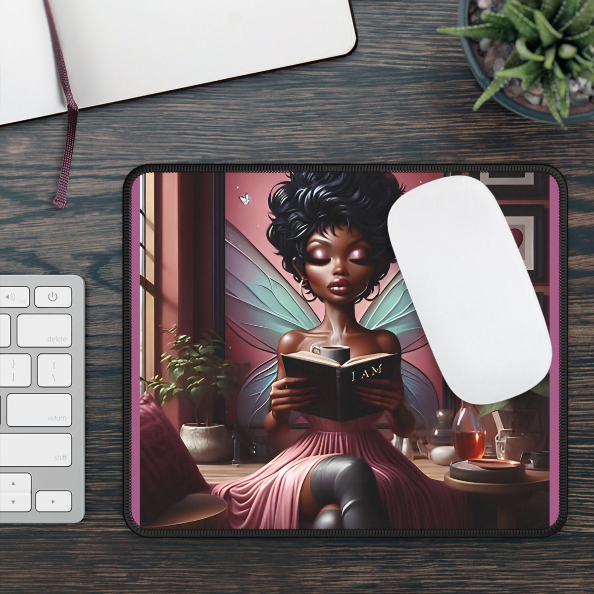 Afro Fairy Reading, Gaming Mouse Pad | Magical Book, Cozy Room