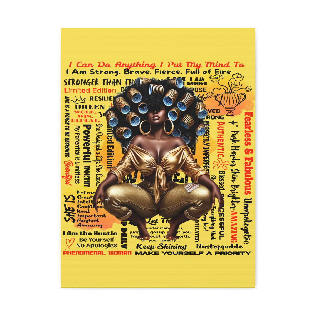 Afro Queen Affirmations Stretched Canvas | Inspirational Black Woman Wall Art
