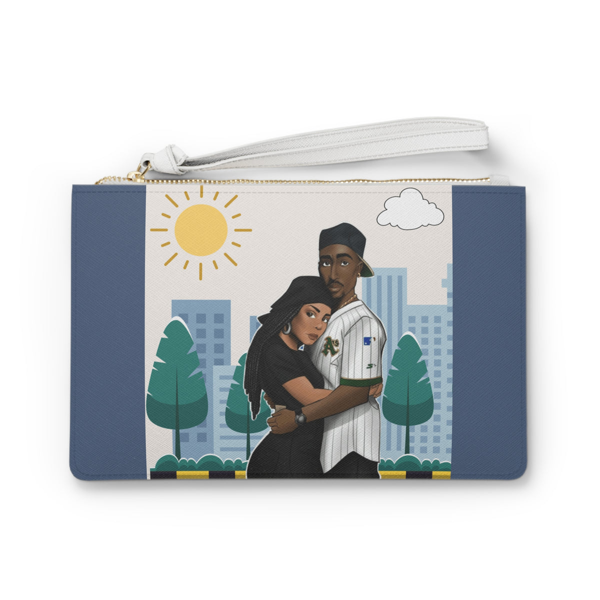 Couple Embrace Illustration Clutch Bag | City Park Sunset