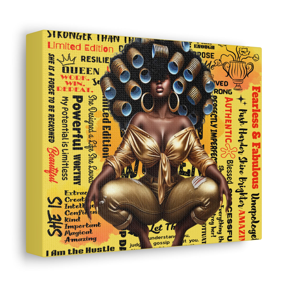 Afro Queen Affirmations Stretched Canvas | Inspirational Black Woman Wall Art