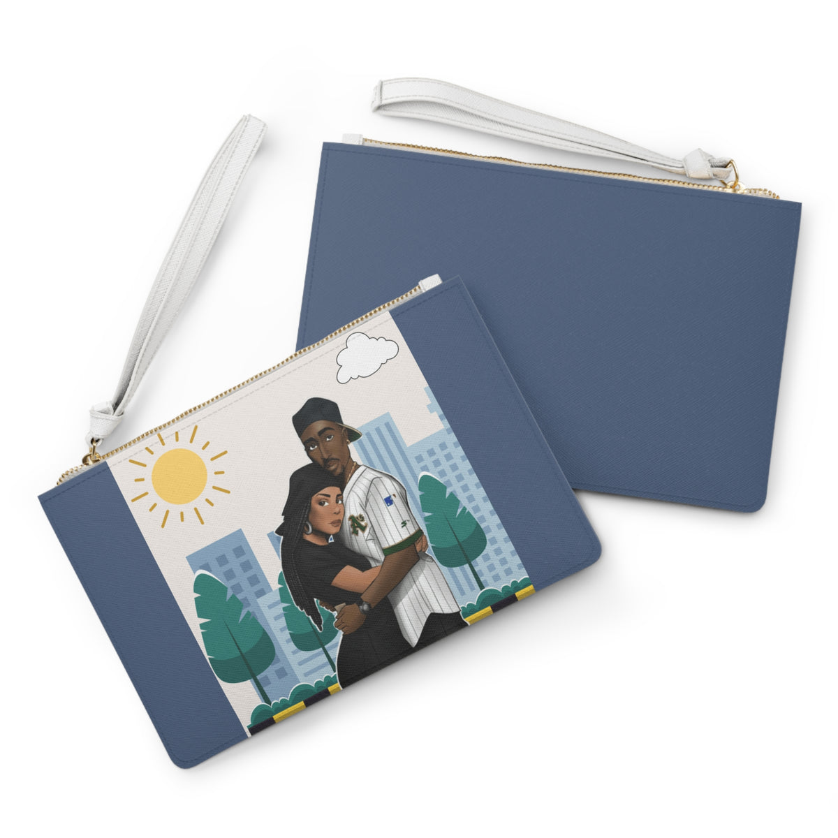 Couple Embrace Illustration Clutch Bag | City Park Sunset