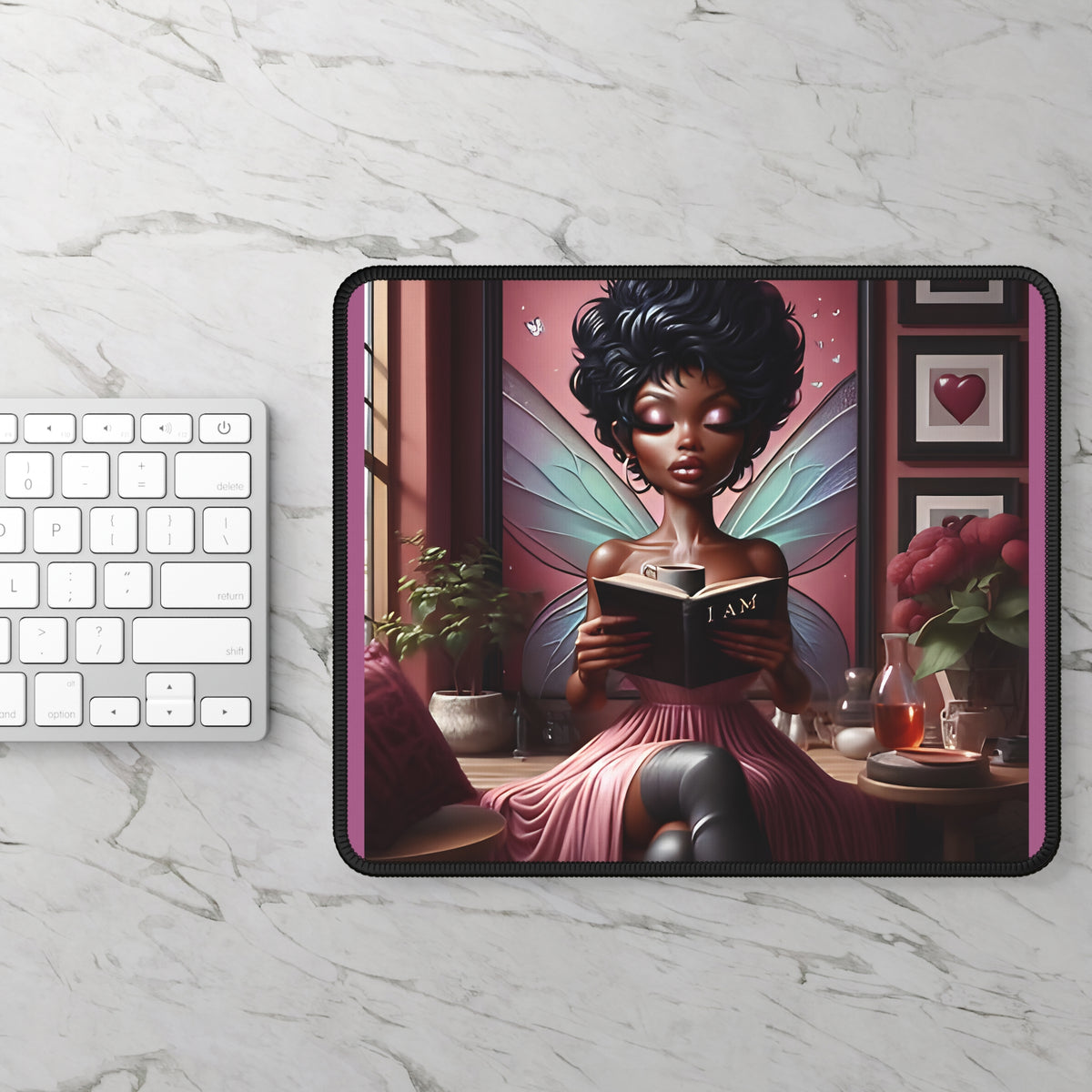 Afro Fairy Reading, Gaming Mouse Pad | Magical Book, Cozy Room