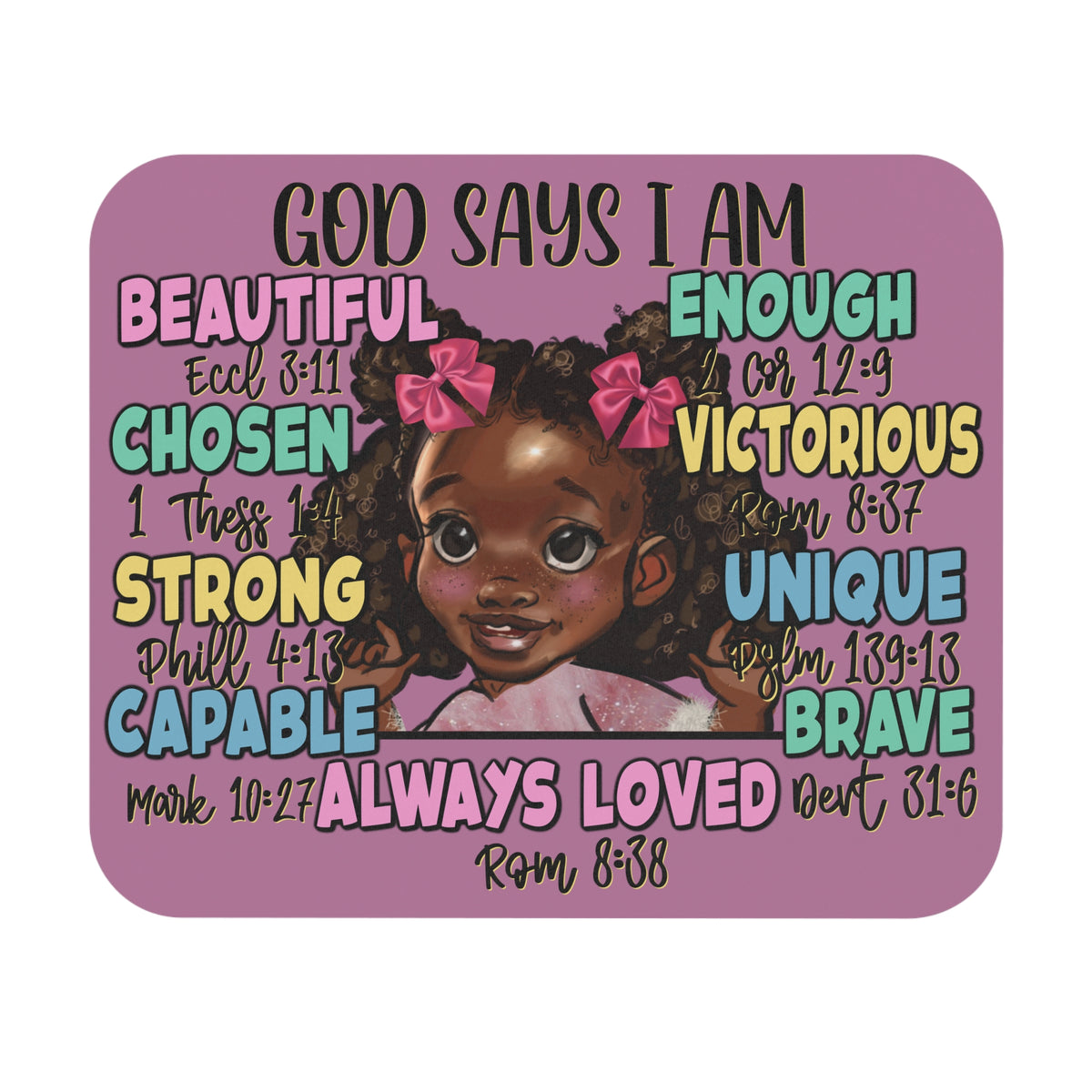 Affirmation Girl Illustration Mouse Pad | Positive Bible Verse Words