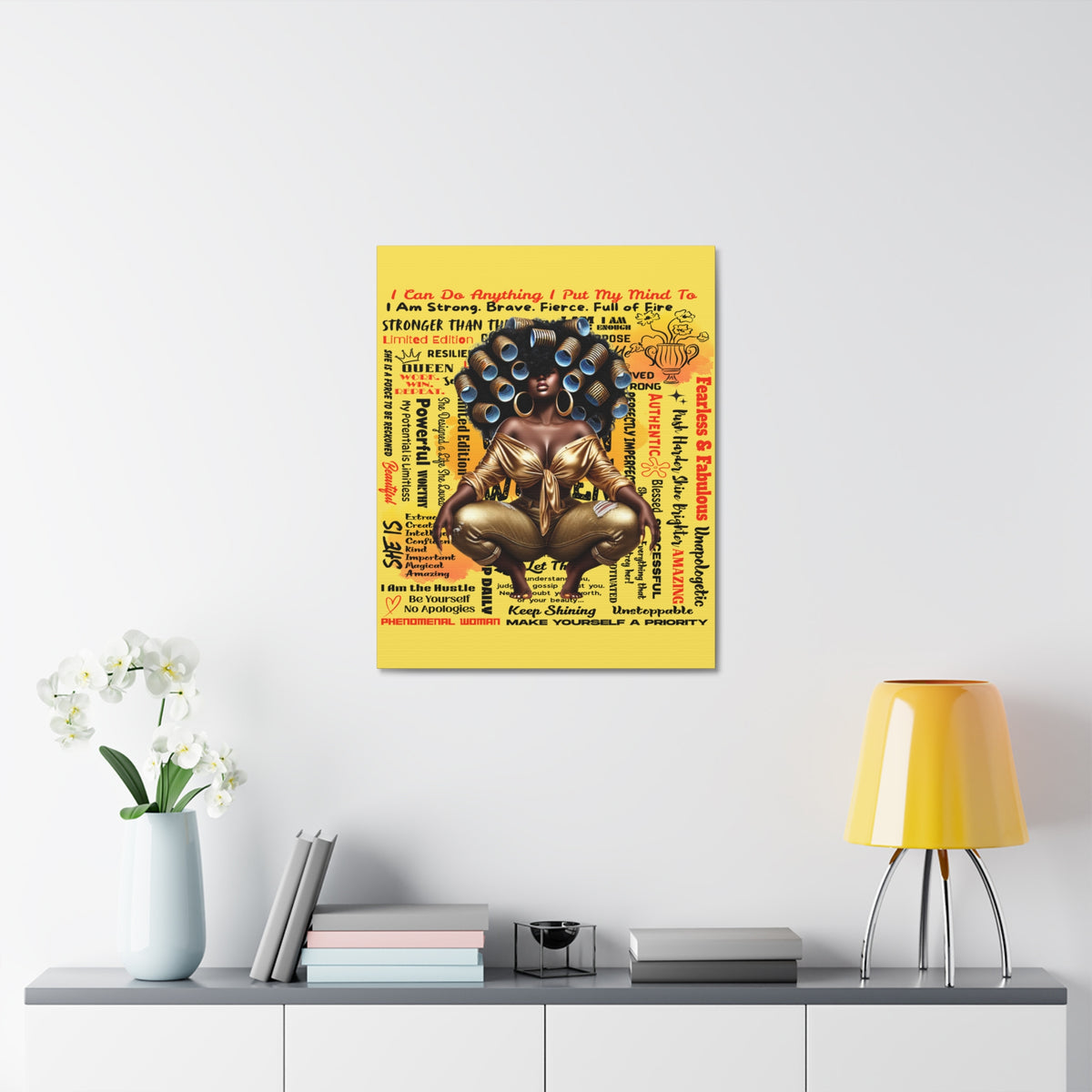 Afro Queen Affirmations Stretched Canvas | Inspirational Black Woman Wall Art