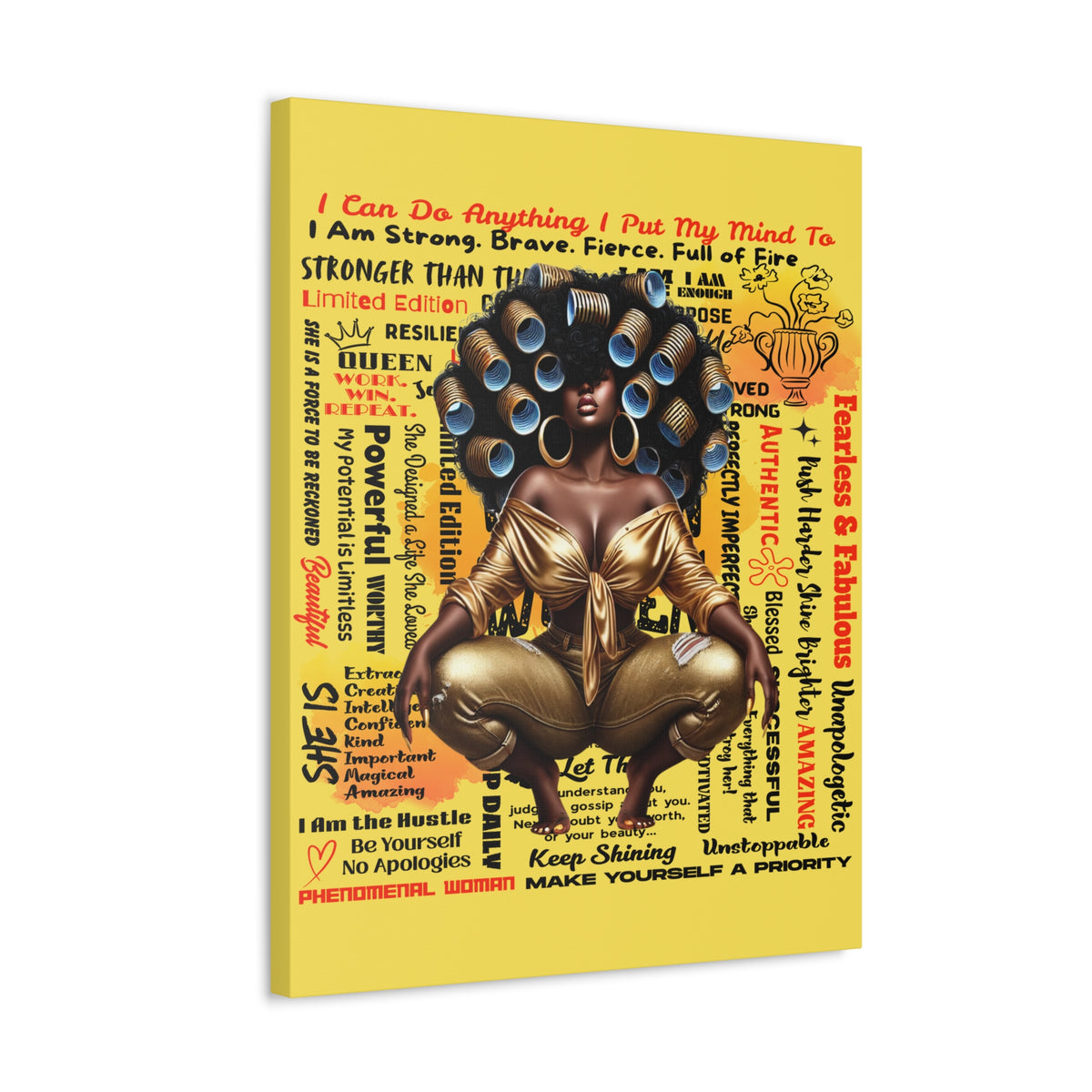 Afro Queen Affirmations Stretched Canvas | Inspirational Black Woman Wall Art
