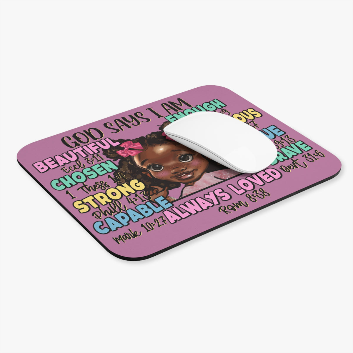 Affirmation Girl Illustration Mouse Pad | Positive Bible Verse Words