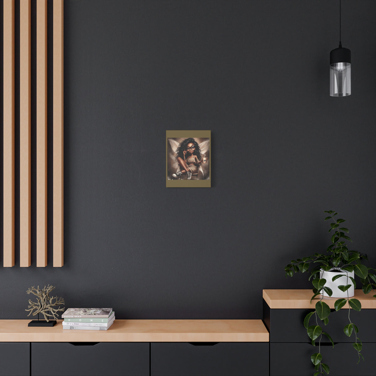 Black Fairy with Glasses holding 'I am' Mug Canvas