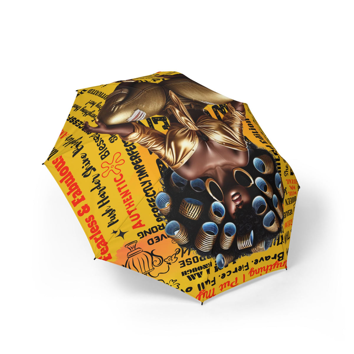 Retro Pop Art Woman with Curlers Umbrella | Foldable Rain Accessory