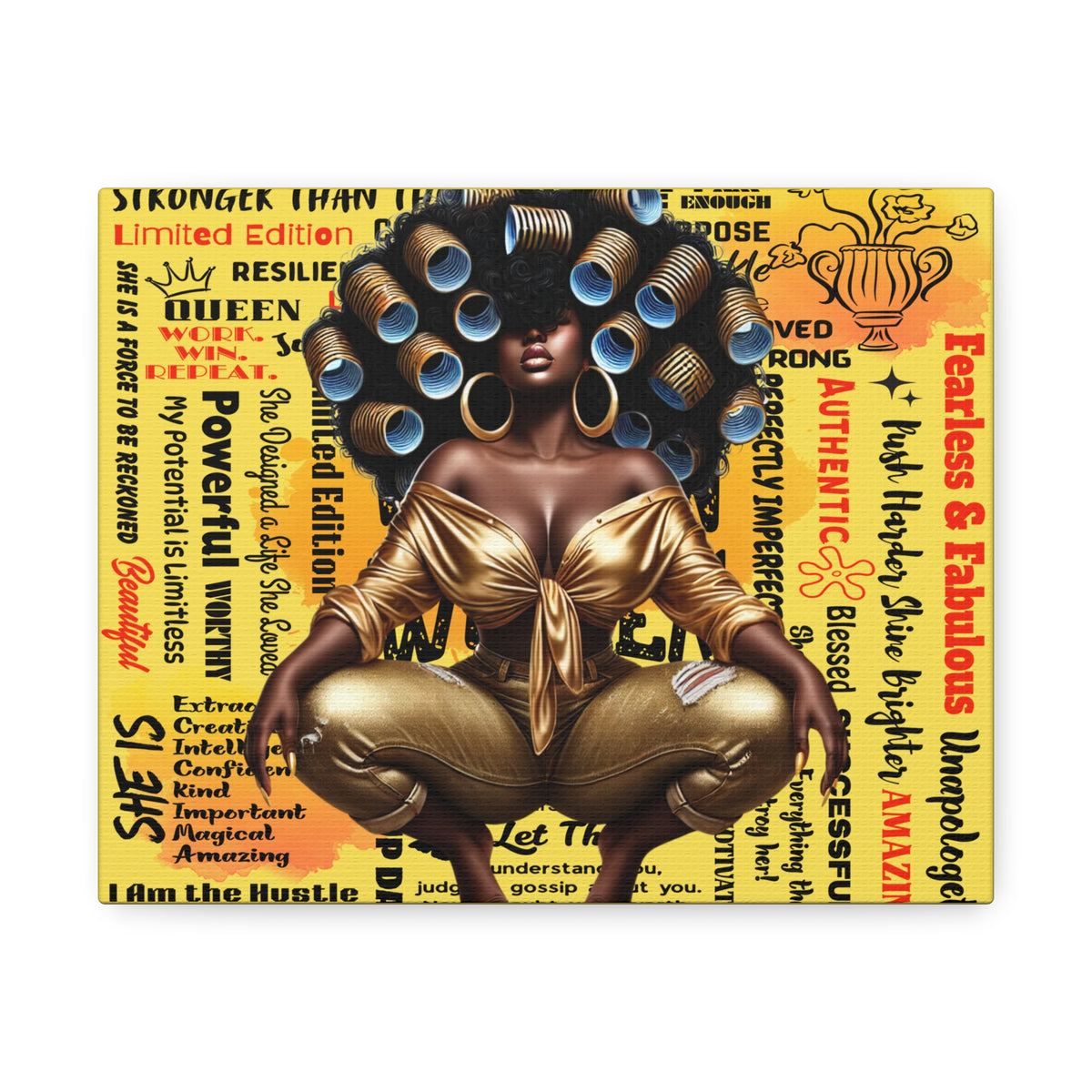 Afro Queen Affirmations Stretched Canvas | Inspirational Black Woman Wall Art