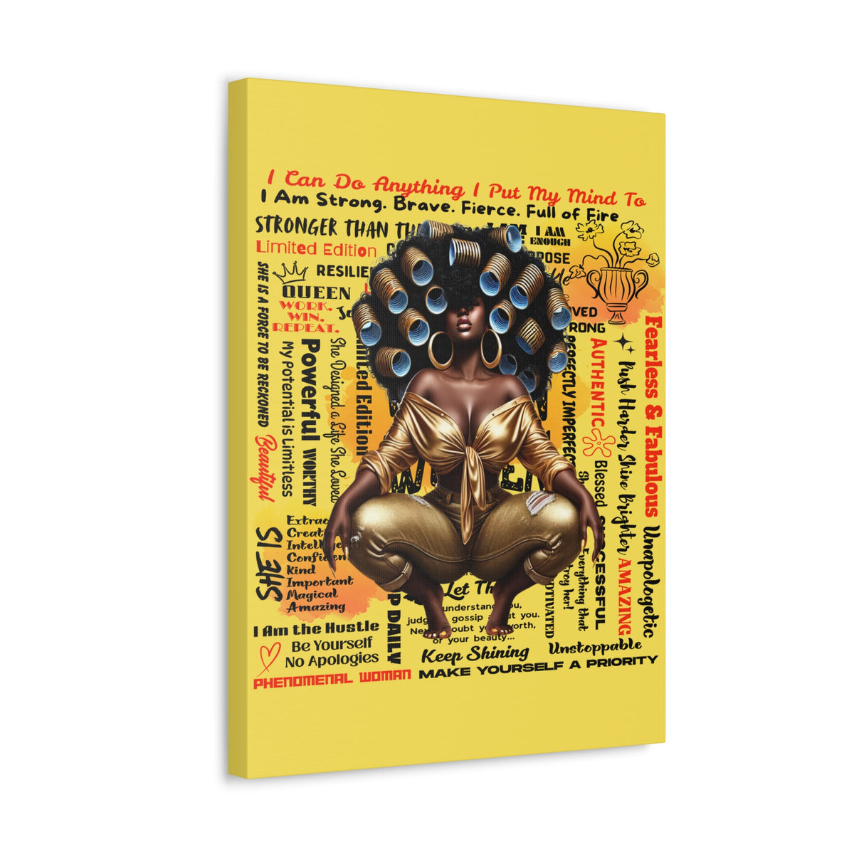 Afro Queen Affirmations Stretched Canvas | Inspirational Black Woman Wall Art