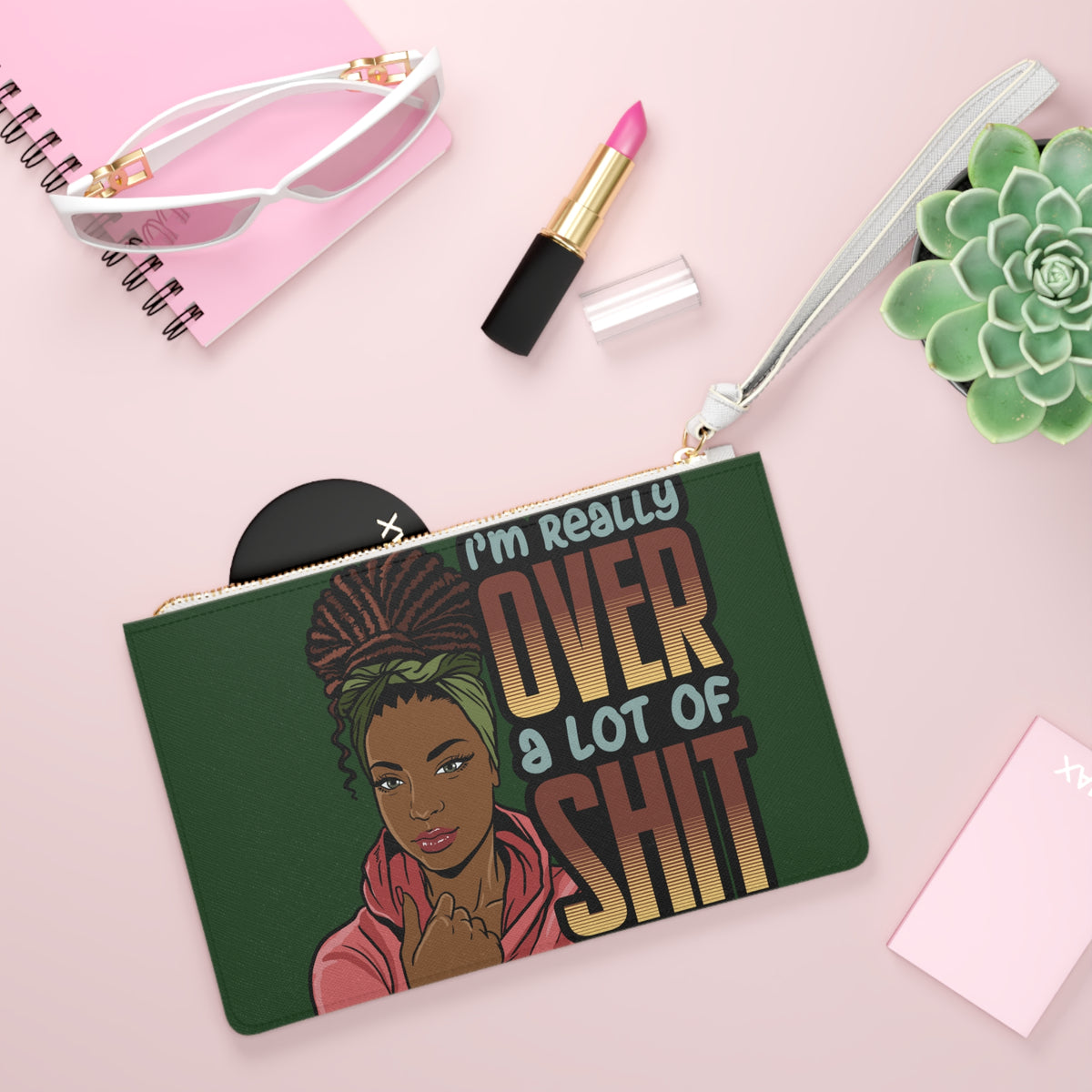 I'm Really Over A Lot Of Shit clutch | Afro Woman Illustration, Attitude Wristlet