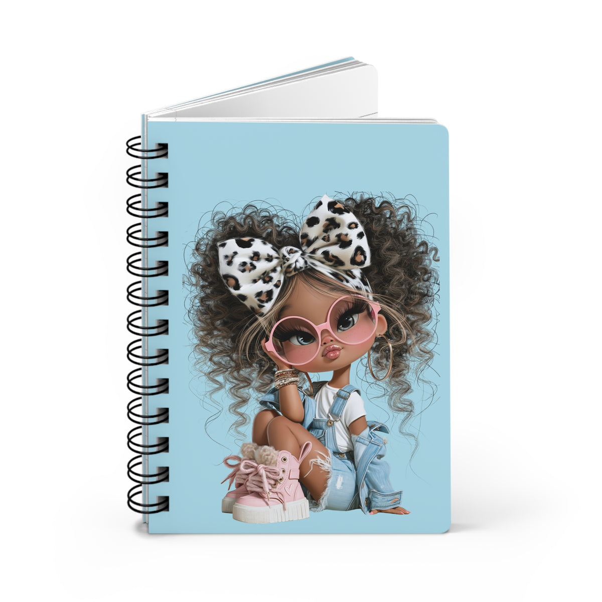 Cute Curly-Haired Fashion Girl Spiral Bound Journal