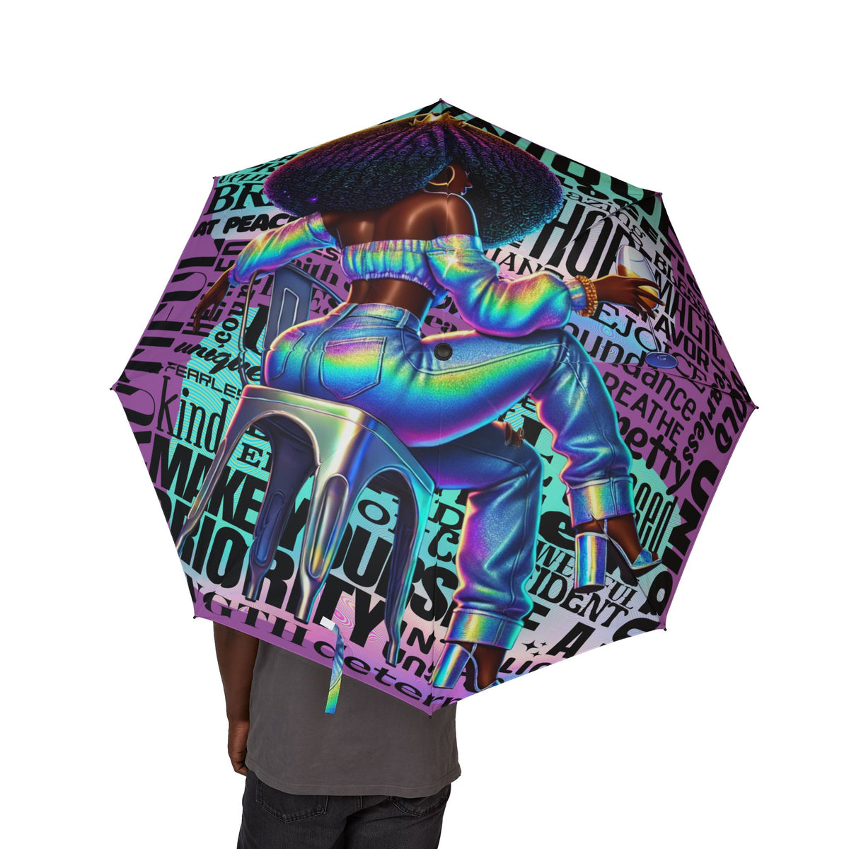 Iridescent Beetle Typography Umbrella | Foldable Rain Umbrella