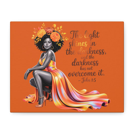 Afrocentric Woman with Scripture John 1:5 Matte Canvas