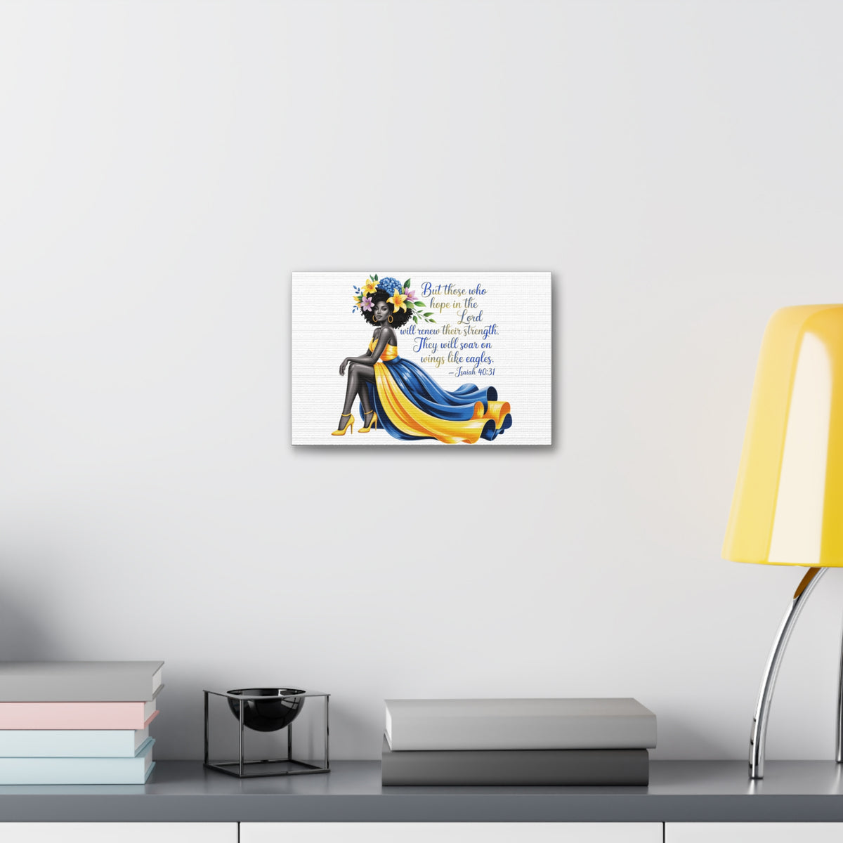 Isaiah 40:31 Black Woman with Yellow Blue Gown Canvas