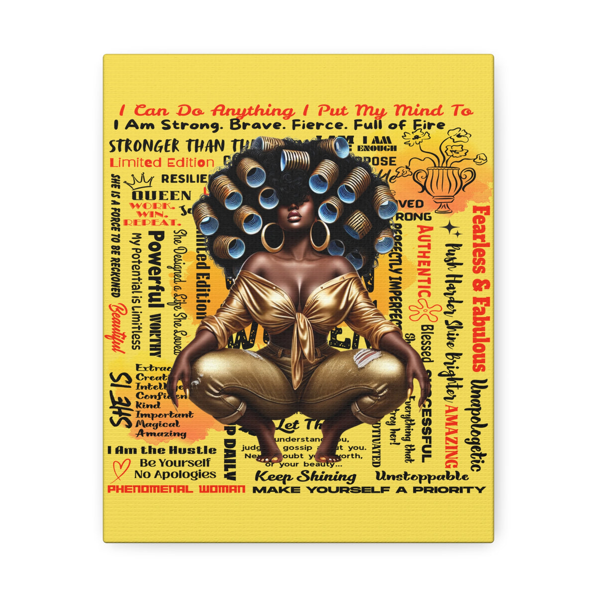 Afro Queen Affirmations Stretched Canvas | Inspirational Black Woman Wall Art
