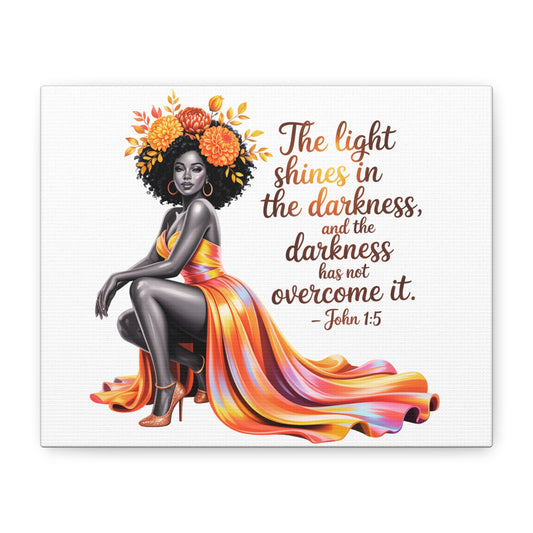Afrocentric Woman with Scripture John 1:5 Matte Canvas