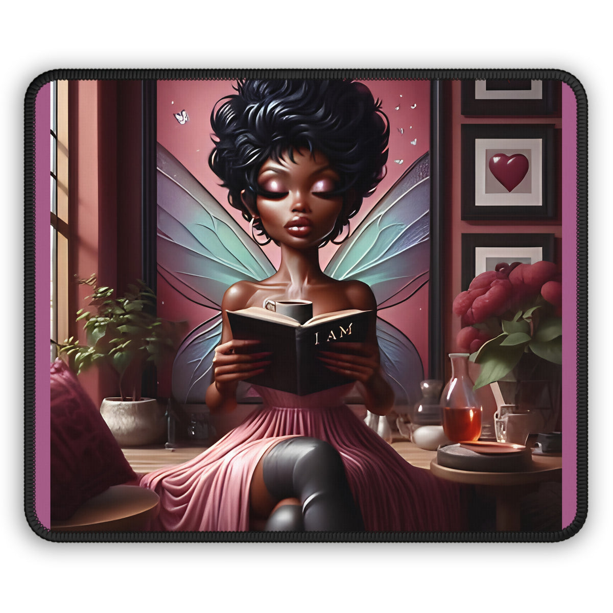 Afro Fairy Reading, Gaming Mouse Pad | Magical Book, Cozy Room