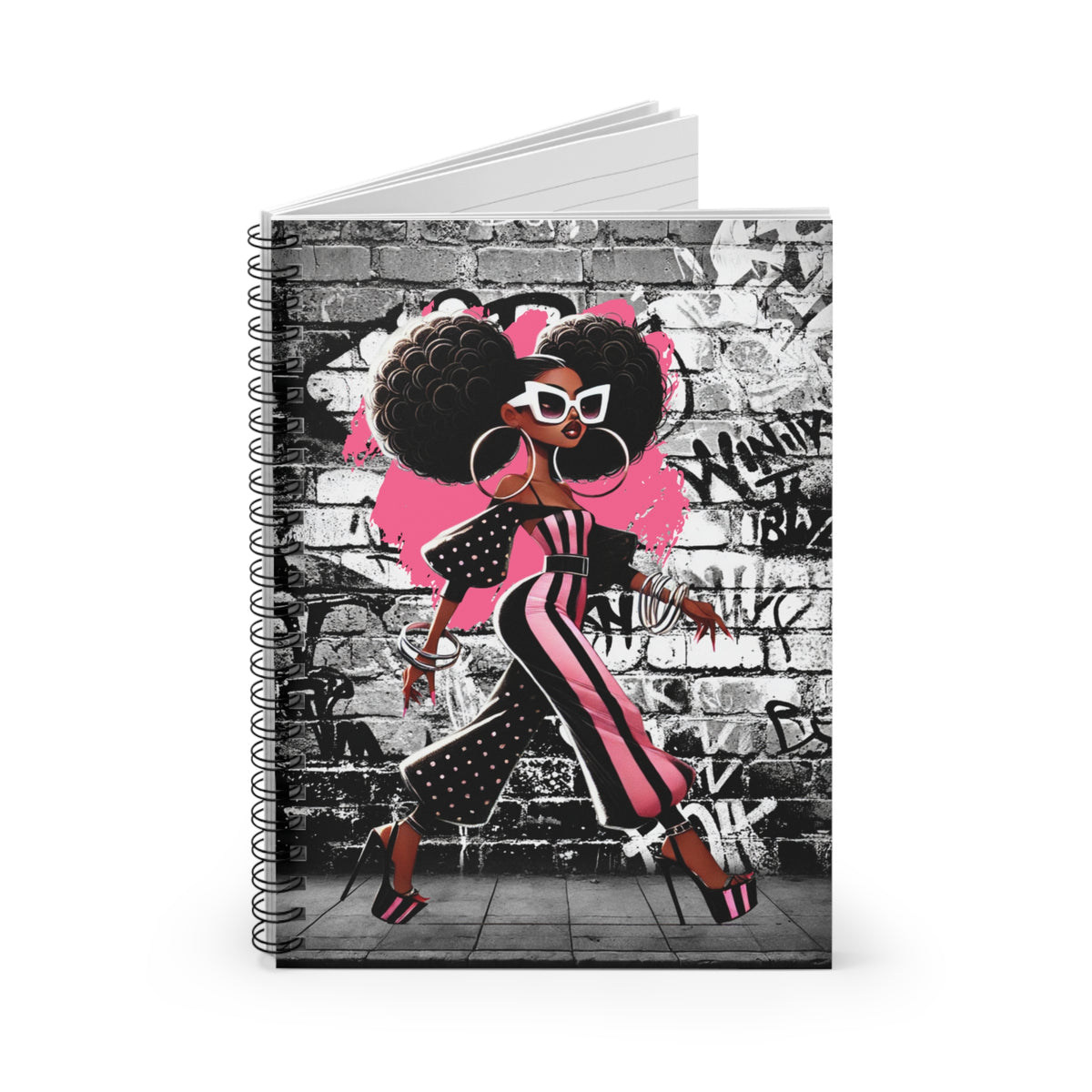 Afro Fashion Girl Spiral Notebook | Ruled Journal, Graffiti Street Art