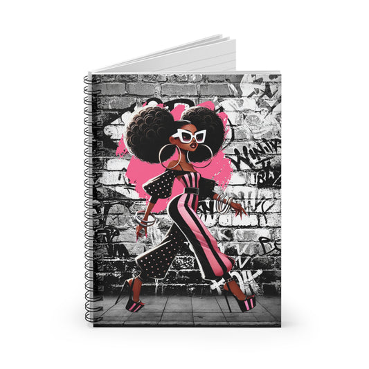 Afro Fashion Girl Spiral Notebook | Ruled Journal, Graffiti Street Art