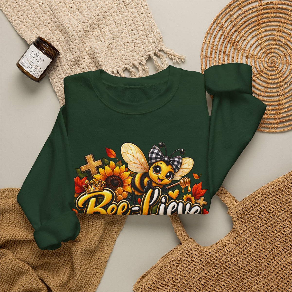 Bee-lieve in His Promises Christian Floral Bee Sweatshirt