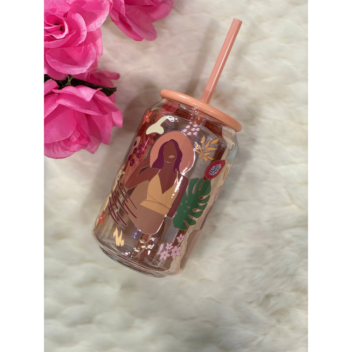 Tan 16oz Tumbler with straw