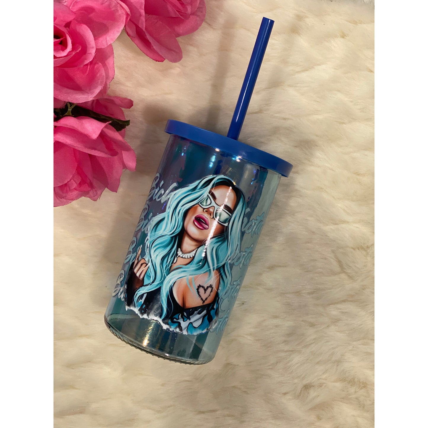 Blue 16oz Bichotta Tumbler with straw