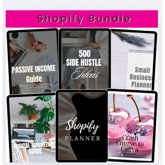 Shopify Planner, Canva Crash Course, 500 Side Hustle Ideas Bundle