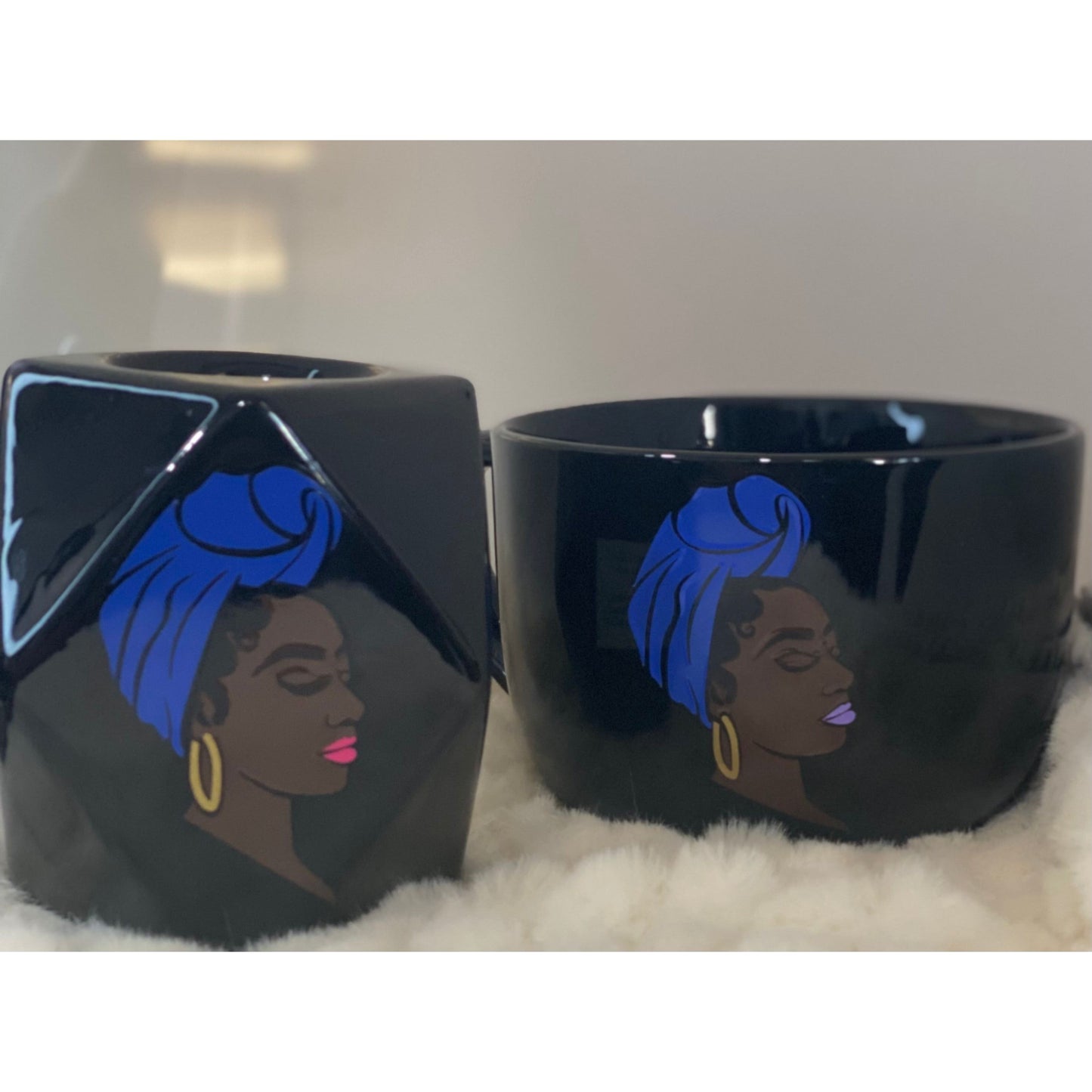 Black/Pink Mug and candleholder set